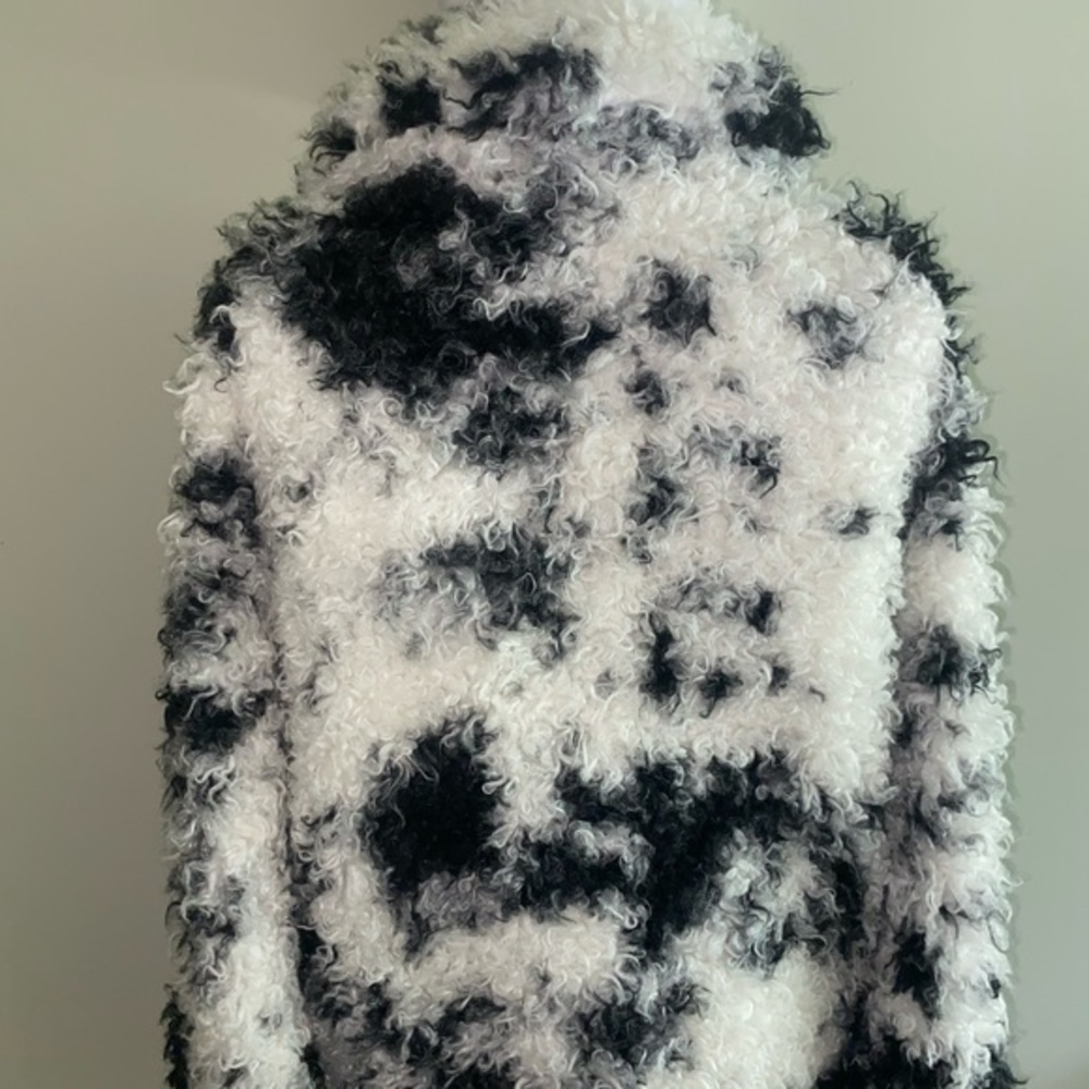 7 For All Mankind Faux Shearling Bomber Jacket in Black and White, Size S - Picture 3 of 8